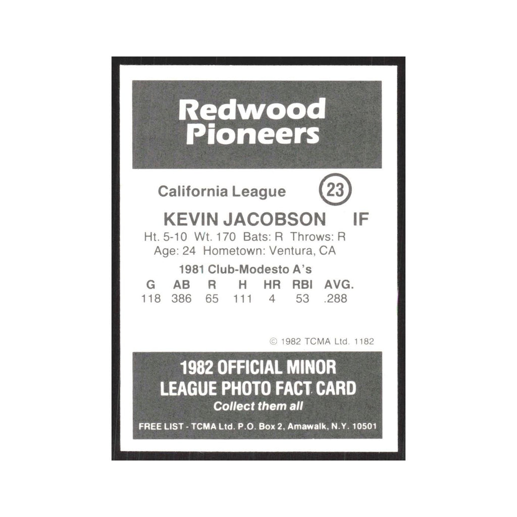1982 TCMA Minor League Kevin Jacobson Redwood Pioneers #23