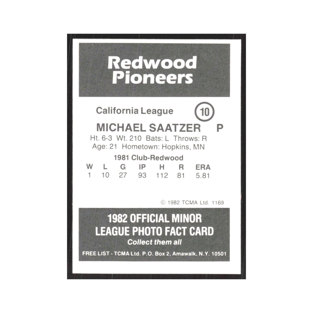 1982 TCMA Minor League Michael Saatzer Redwood Pioneers #10