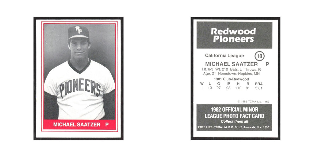 1982 TCMA Minor League Michael Saatzer Redwood Pioneers #10