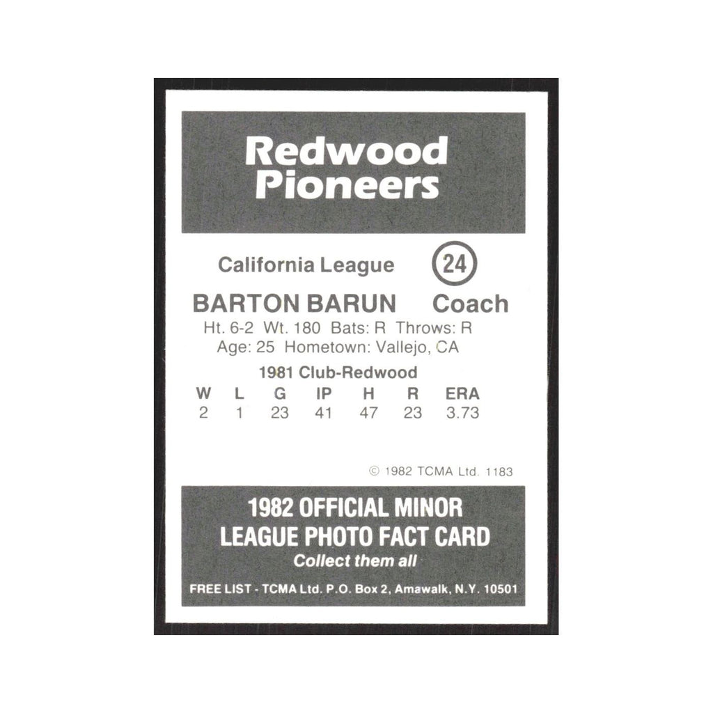 1982 TCMA Minor League Barton Braun Redwood Pioneers #24