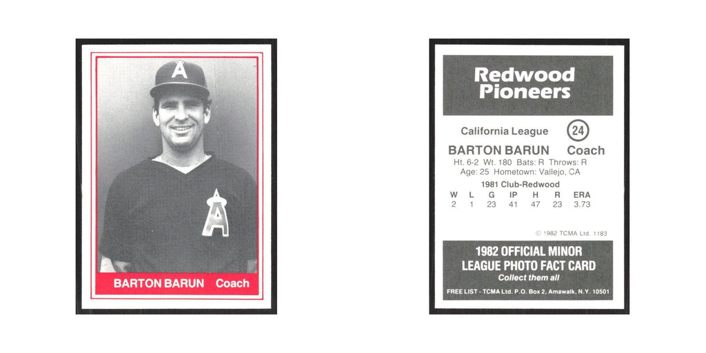 1982 TCMA Minor League Barton Braun Redwood Pioneers #24