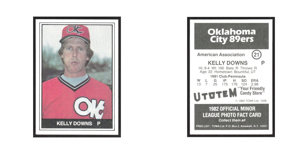1982 TCMA Minor League Kelly Downs Oklahoma City 89ers #21