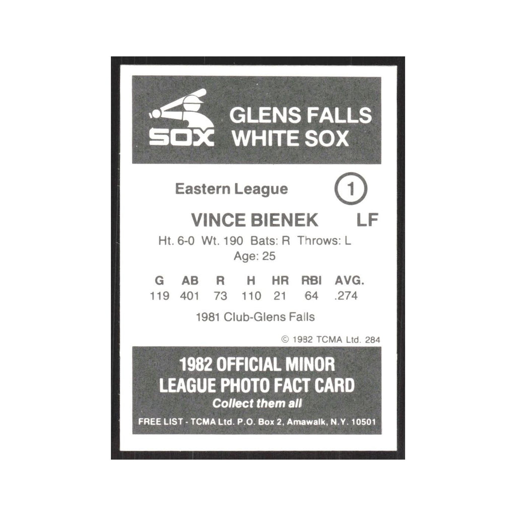1982 TCMA Minor League Vince Bienek Glens Falls White Sox #1