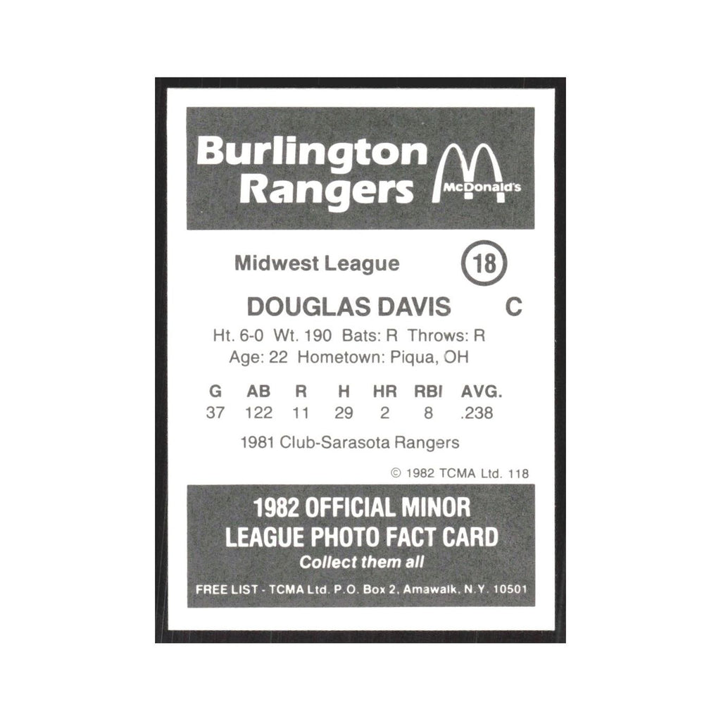 1982 TCMA Minor League Douglas Davis Burlington Rangers #18