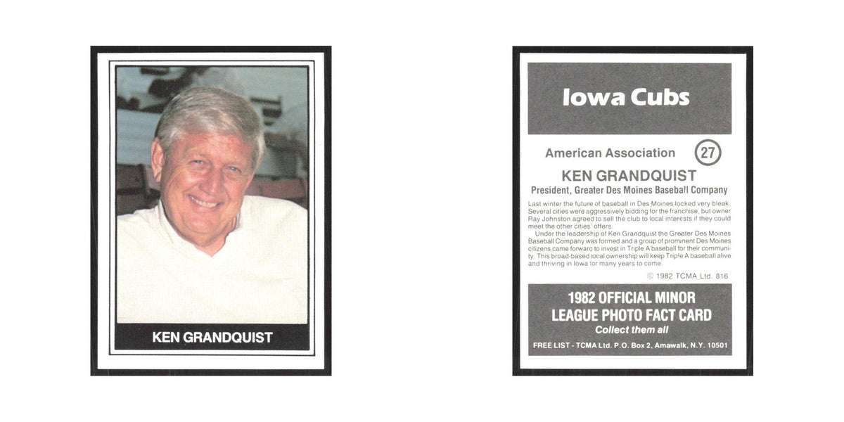 1982 TCMA Minor League Ken Grandquist Iowa Cubs #27