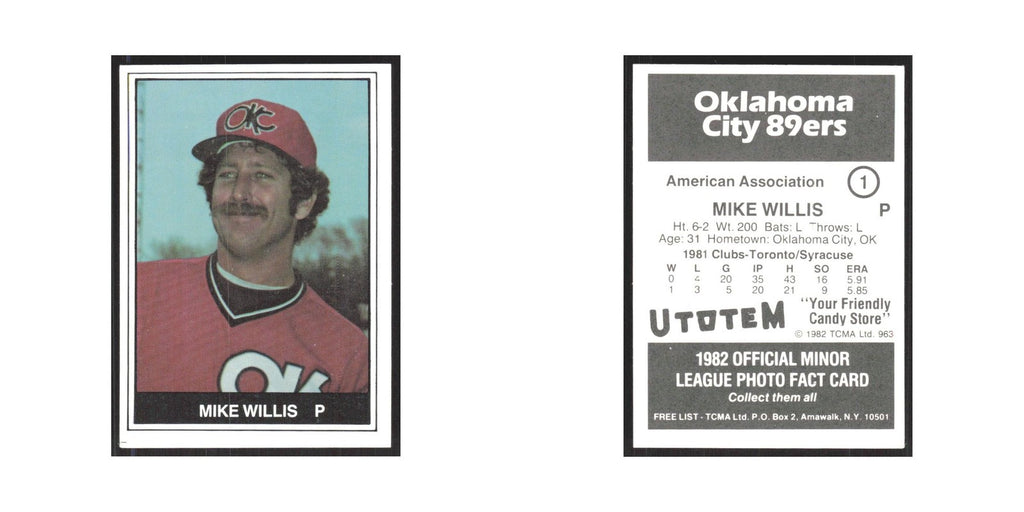 1982 TCMA Minor League Mike Willis Oklahoma City 89ers #1