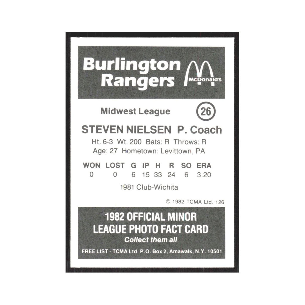 1982 TCMA Minor League Steven Nielsen Burlington Rangers #26
