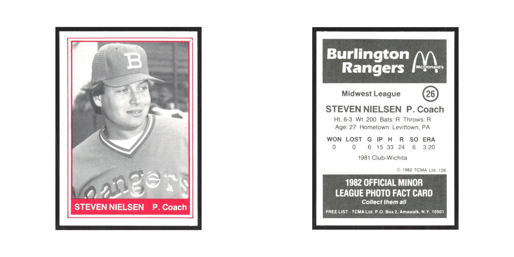 1982 TCMA Minor League Steven Nielsen Burlington Rangers #26