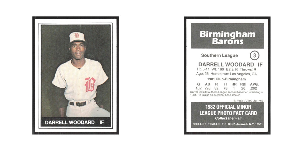 1982 TCMA Minor League Darrell Woodard Birmingham Barons #3