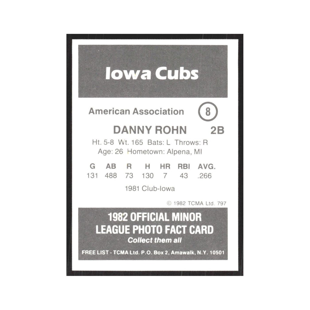 1982 TCMA Minor League Danny Rohn Iowa Cubs #8