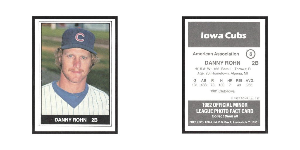 1982 TCMA Minor League Danny Rohn Iowa Cubs #8
