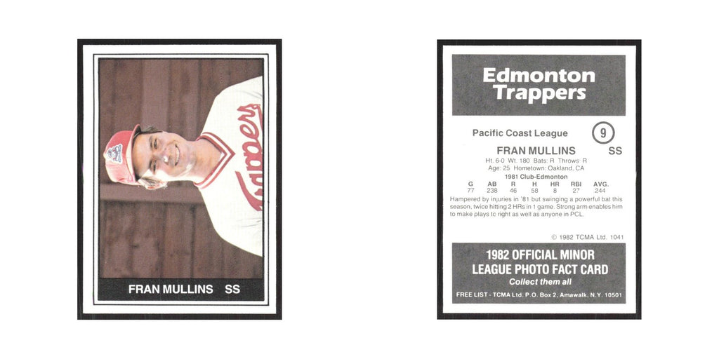 1982 TCMA Minor League Fran Mullins Edmonton Trappers #9