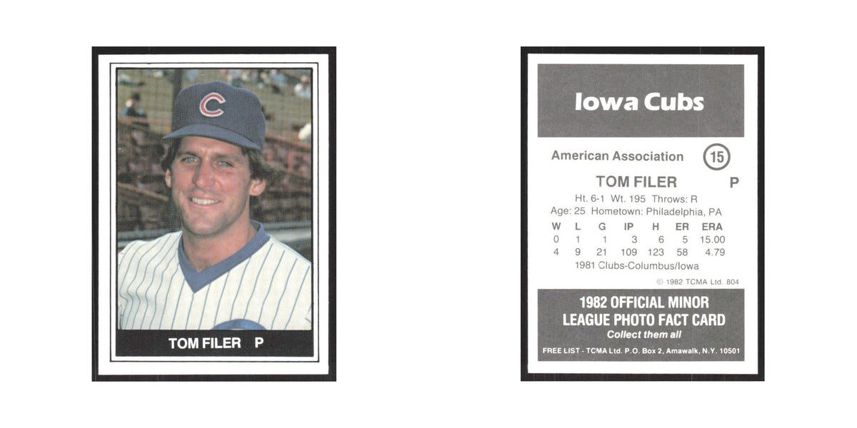 1982 TCMA Minor League Tom Filer Iowa Cubs #15