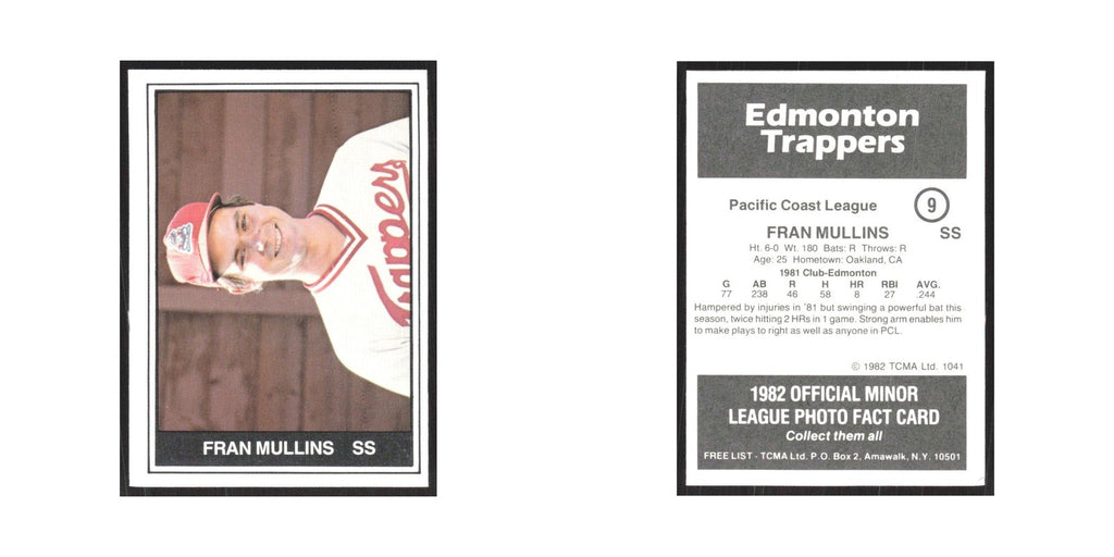 1982 TCMA Minor League Fran Mullins Edmonton Trappers #9
