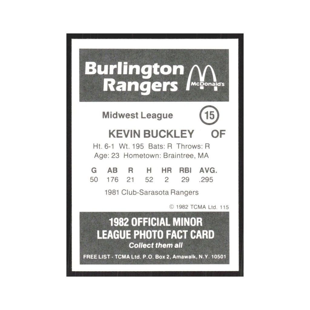 1982 TCMA Minor League Kevin Buckley Burlington Rangers #15