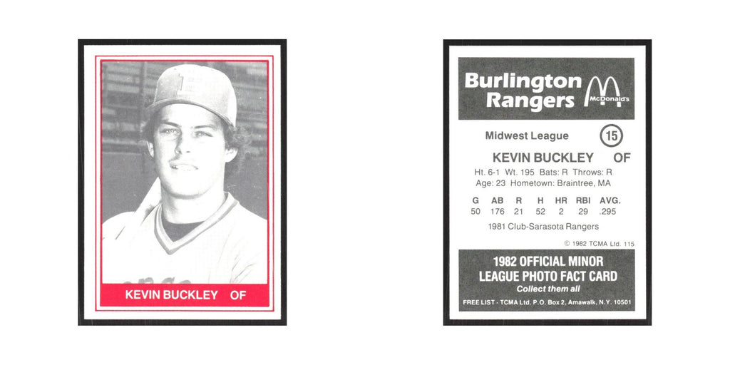 1982 TCMA Minor League Kevin Buckley Burlington Rangers #15