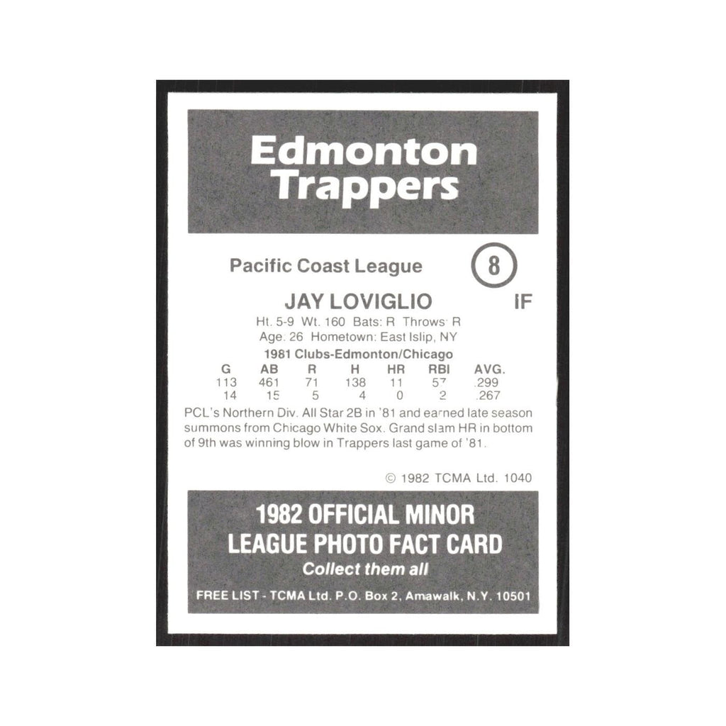 1982 TCMA Minor League Jay Loviglio Edmonton Trappers #8
