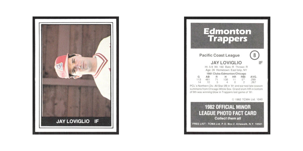 1982 TCMA Minor League Jay Loviglio Edmonton Trappers #8