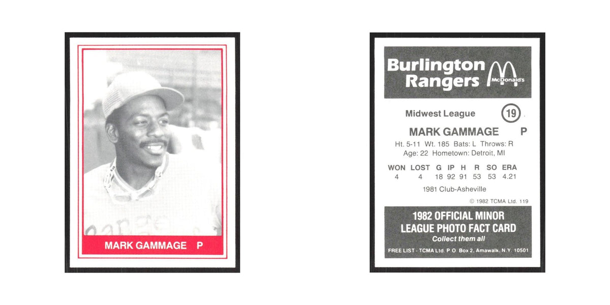 1982 TCMA Minor League Mark Gammage Burlington Rangers #19