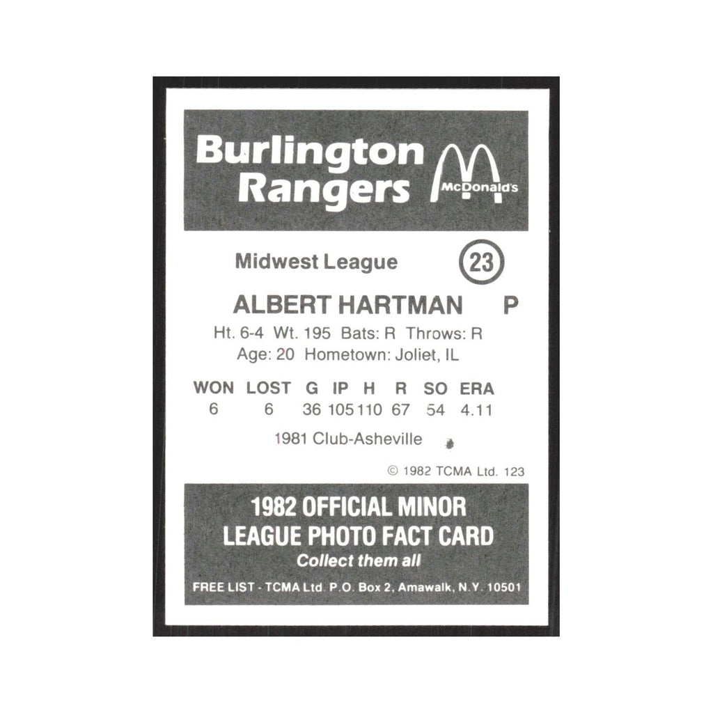 1982 TCMA Minor League Albert Hartman Burlington Rangers #23