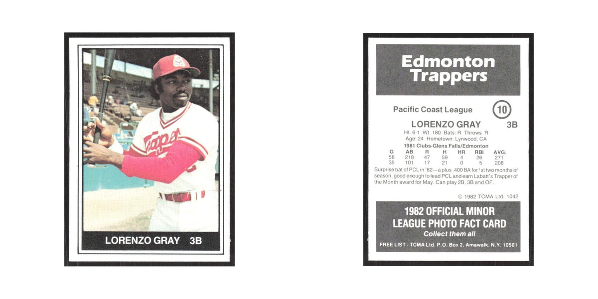 1982 TCMA Minor League Lorenzo Gray Edmonton Trappers #10