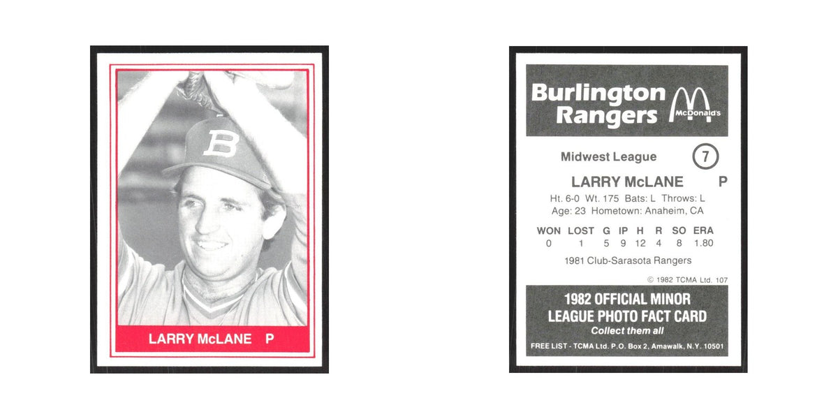 1982 TCMA Minor League Larry McLane Burlington Rangers #7
