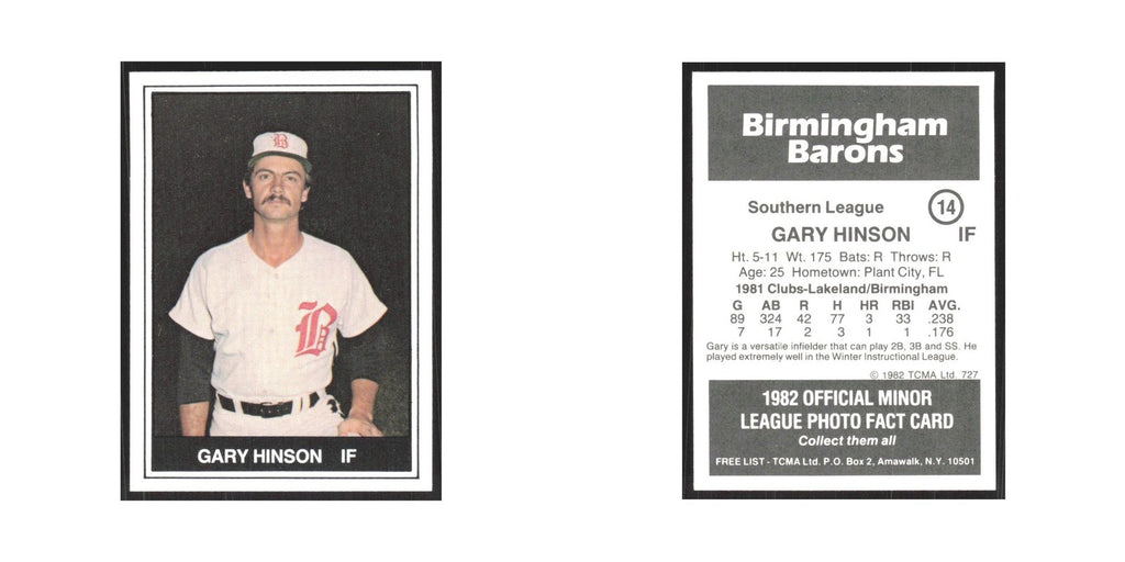 1982 TCMA Minor League Gary Hinson Birmingham Barons #14