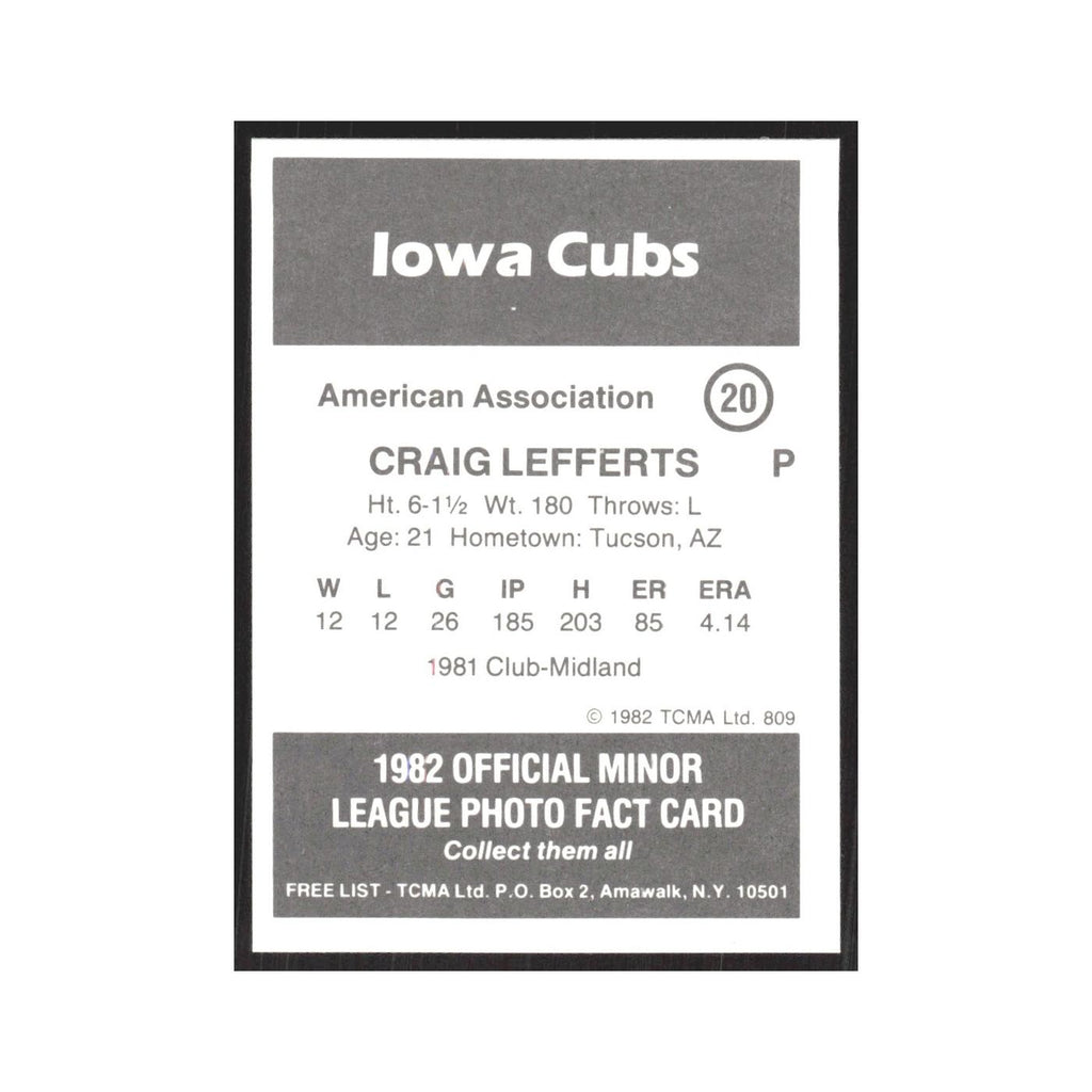 1982 TCMA Minor League Craig Lefferts Iowa Cubs #20