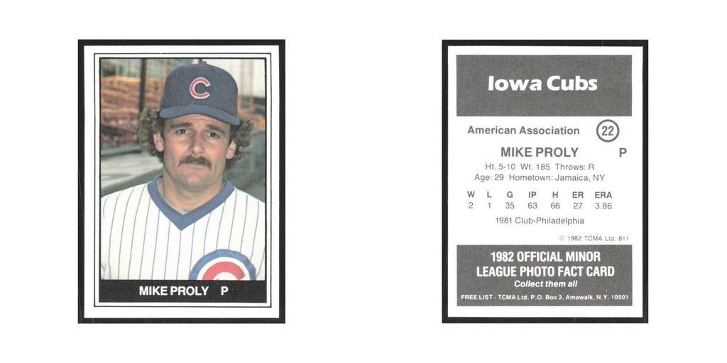 1982 TCMA Minor League Mike Proly Iowa Cubs #22