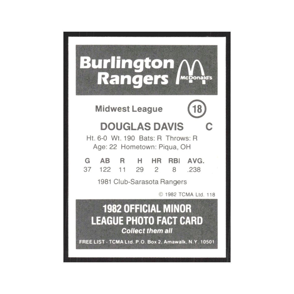 1982 TCMA Minor League Douglas Davis Burlington Rangers #18