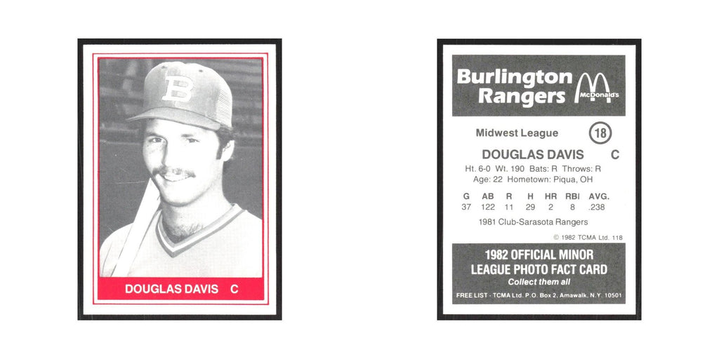 1982 TCMA Minor League Douglas Davis Burlington Rangers #18