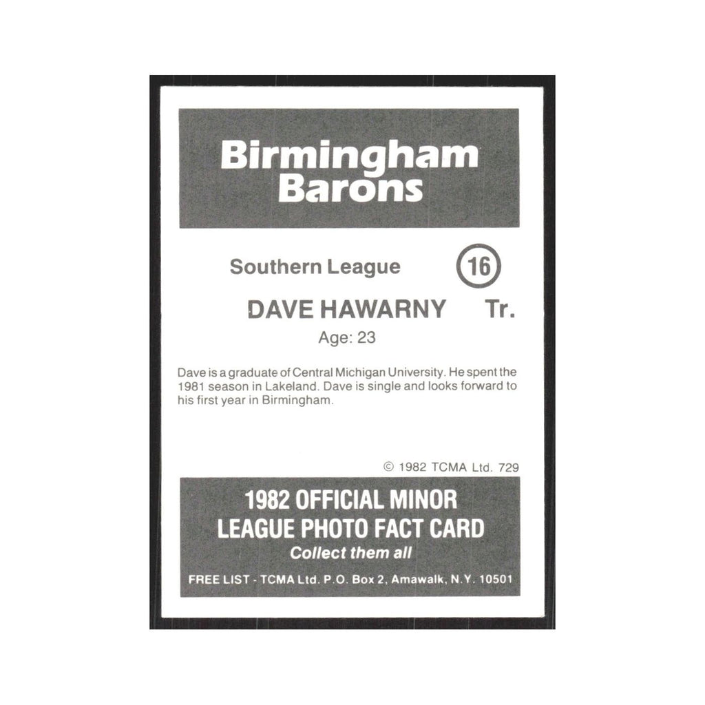 1982 TCMA Minor League Dave Hawarny Birmingham Barons #16