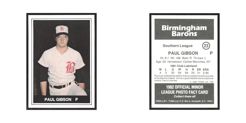 1982 TCMA Minor League Paul Gibson Birmingham Barons #23
