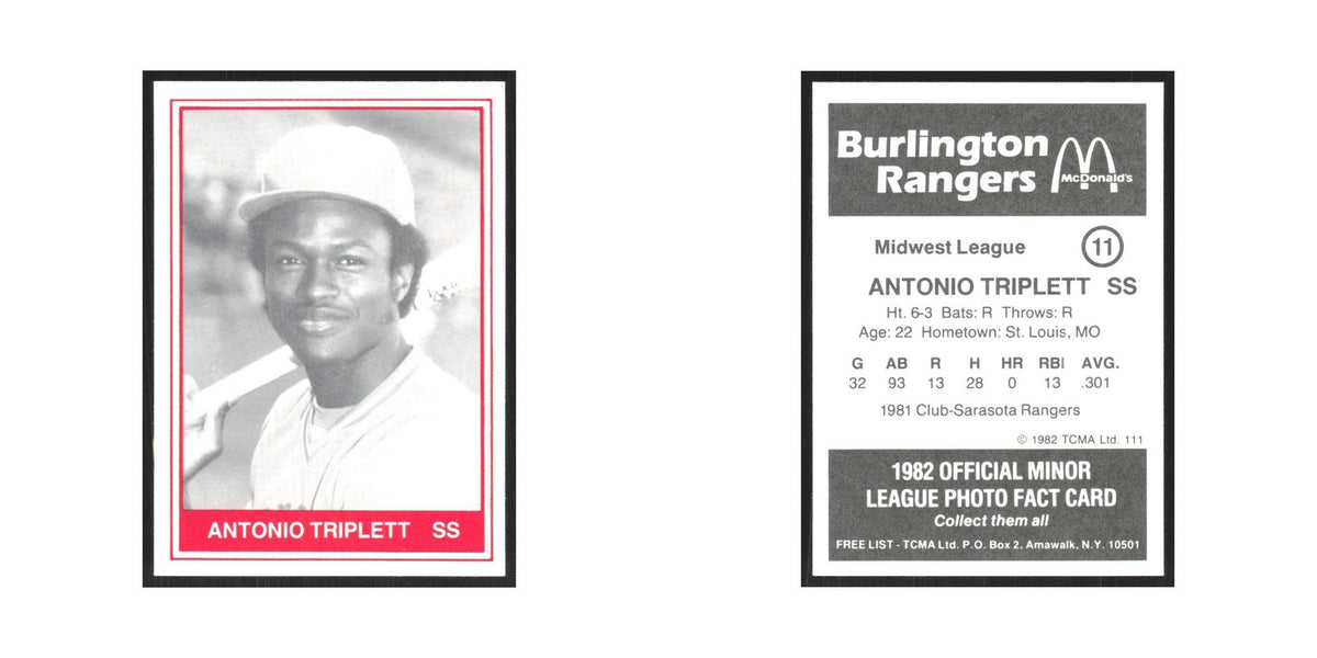 1982 TCMA Minor League Antonio Triplett Burlington Rangers #11