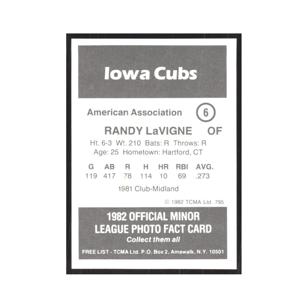1982 TCMA Minor League Randy Lavigne Iowa Cubs #6
