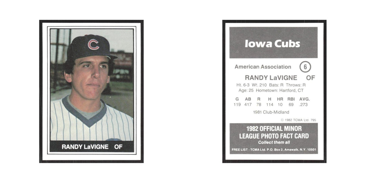 1982 TCMA Minor League Randy Lavigne Iowa Cubs #6