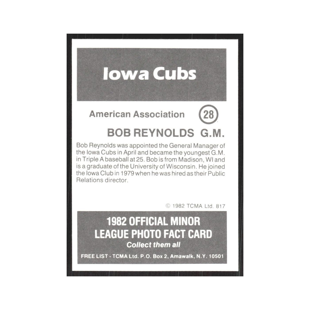 1982 TCMA Minor League Bob Reynolds Iowa Cubs #28