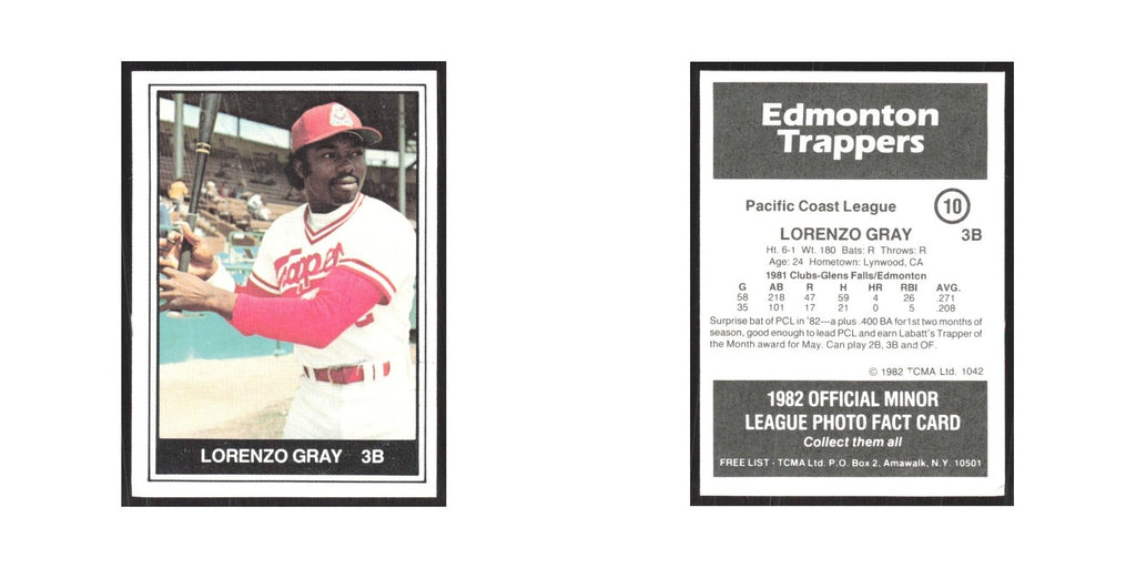 1982 TCMA Minor League Lorenzo Gray Edmonton Trappers #10