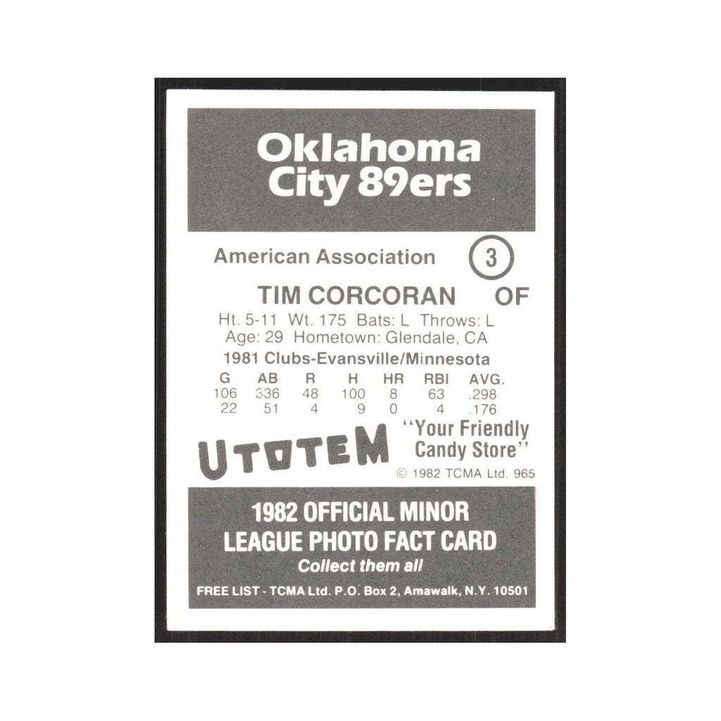 1982 TCMA Minor League Tim Corcoran Oklahoma City 89ers #3