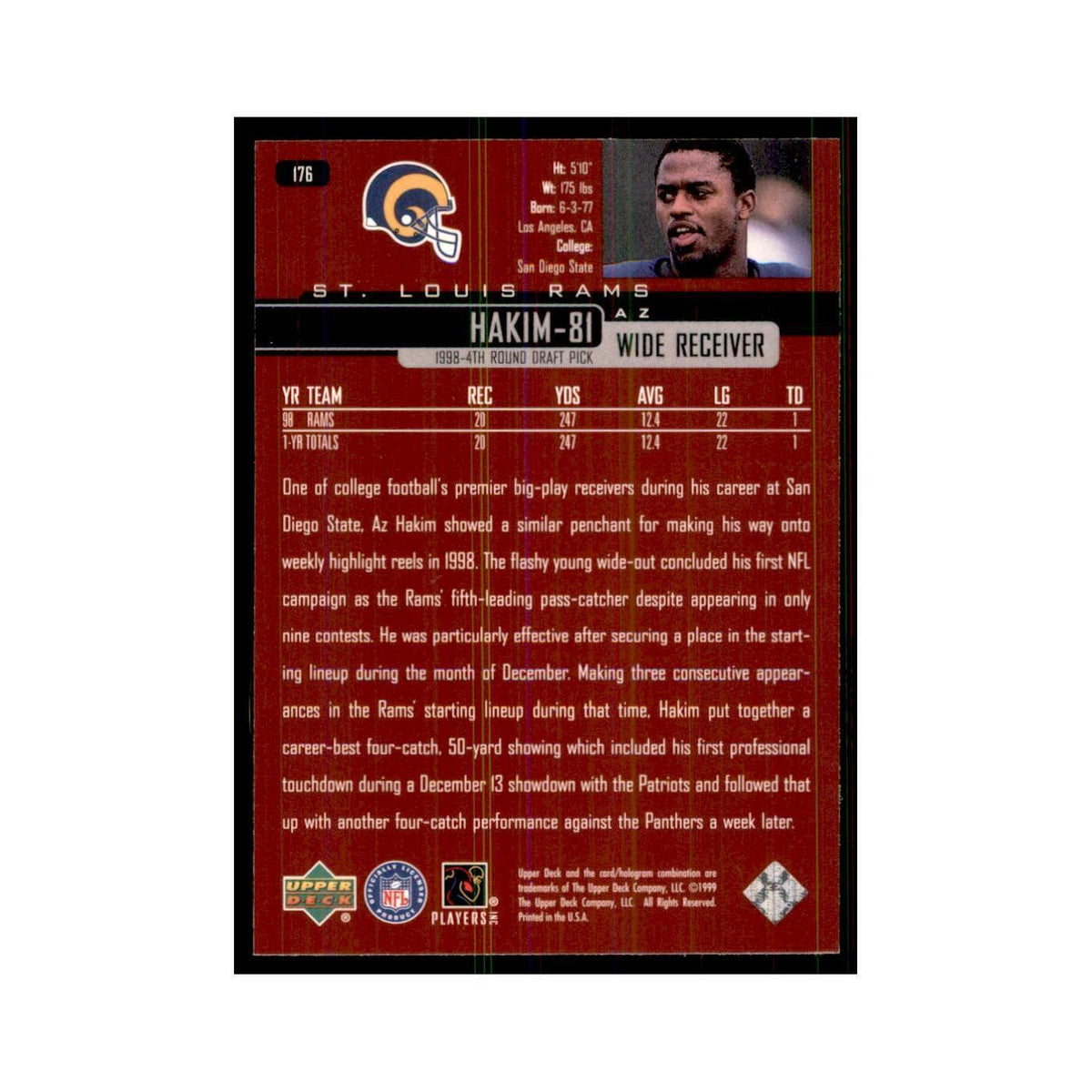1999 Upper Deck Az Hakim St. Louis Rams #176
