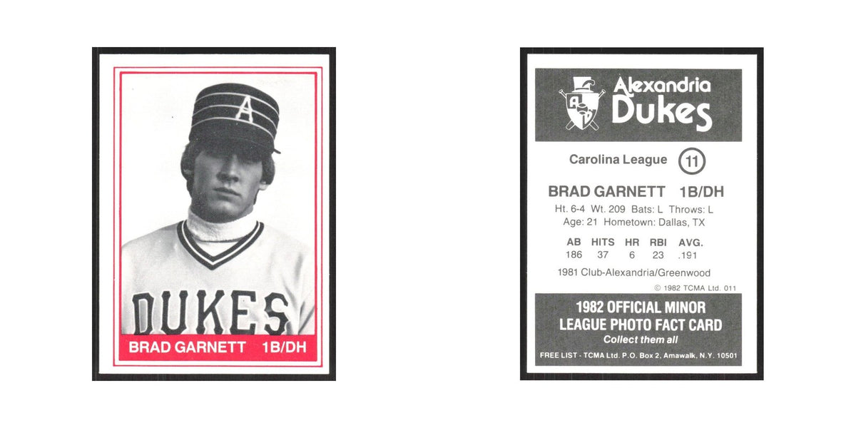 1982 TCMA Minor League Brad Garnett Alexandria Dukes #11