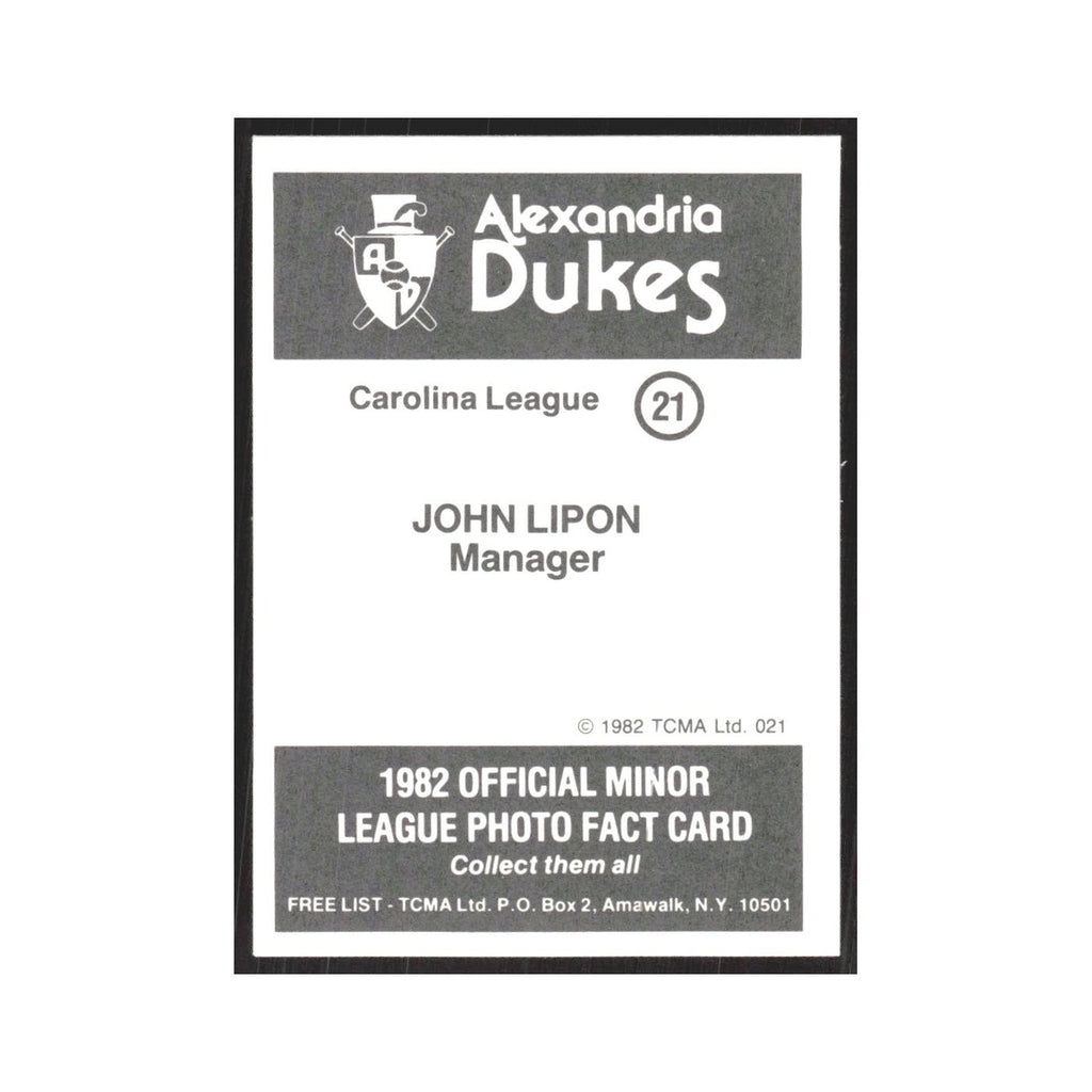 1982 TCMA Minor League John Lipon Alexandria Dukes #21
