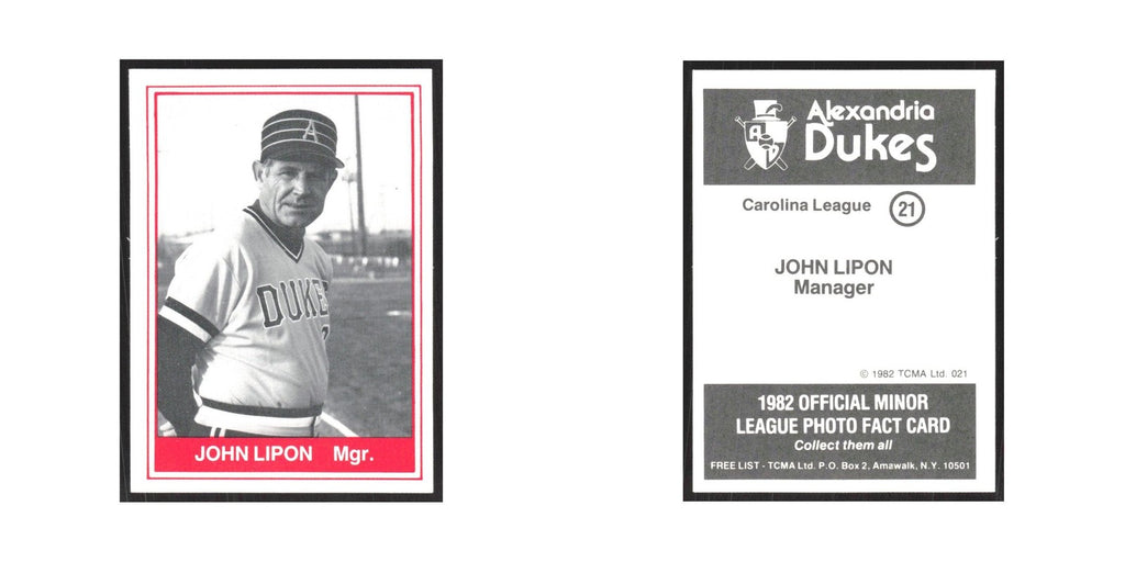 1982 TCMA Minor League John Lipon Alexandria Dukes #21