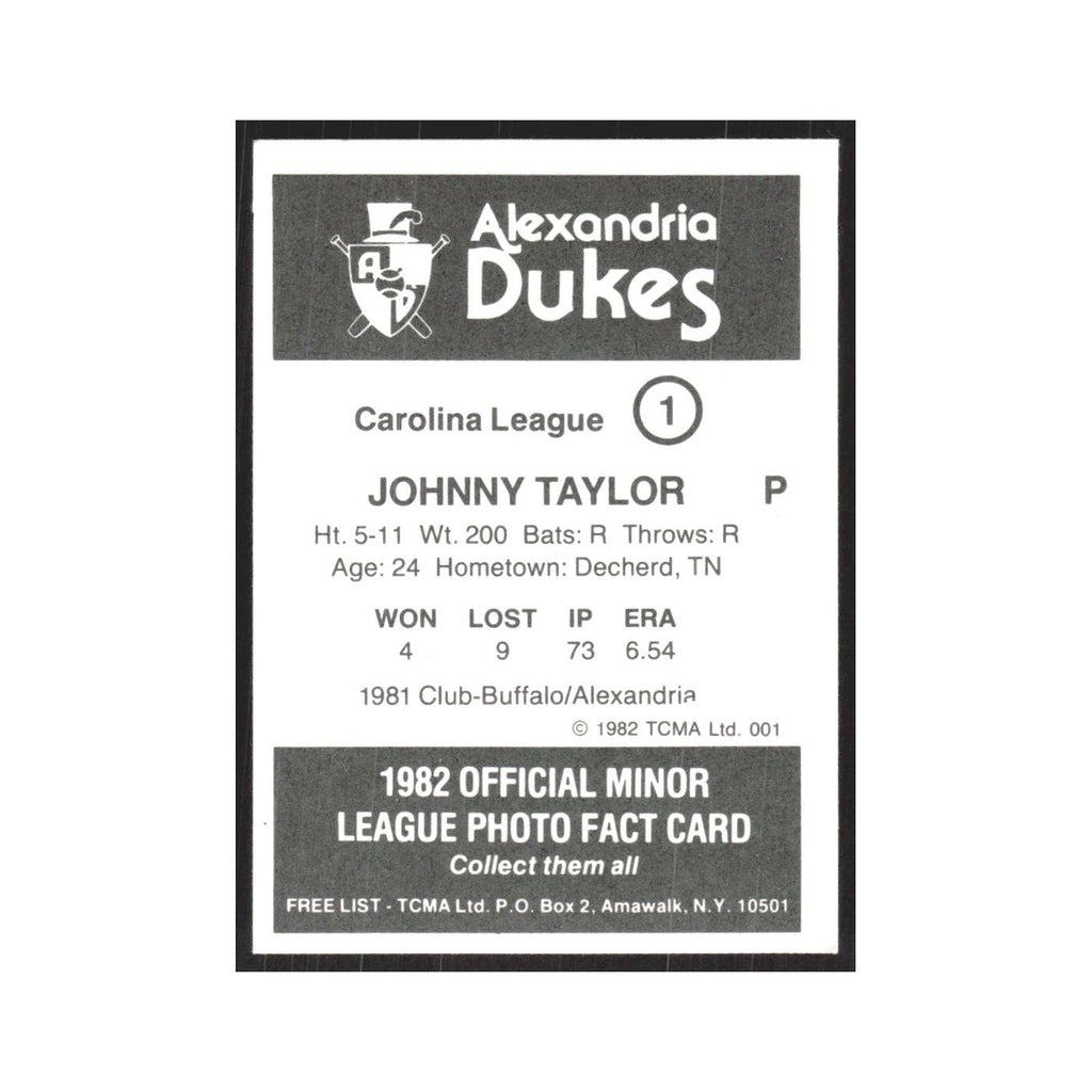 1982 TCMA Minor League Johnny Taylor Alexandria Dukes #1
