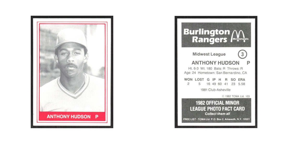 1982 TCMA Minor League Anthony Hudson Burlington Rangers #3