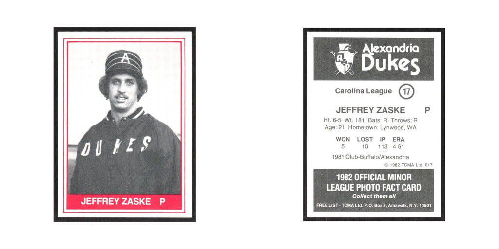 1982 TCMA Minor League Jeffrey Zaske Alexandria Dukes #17