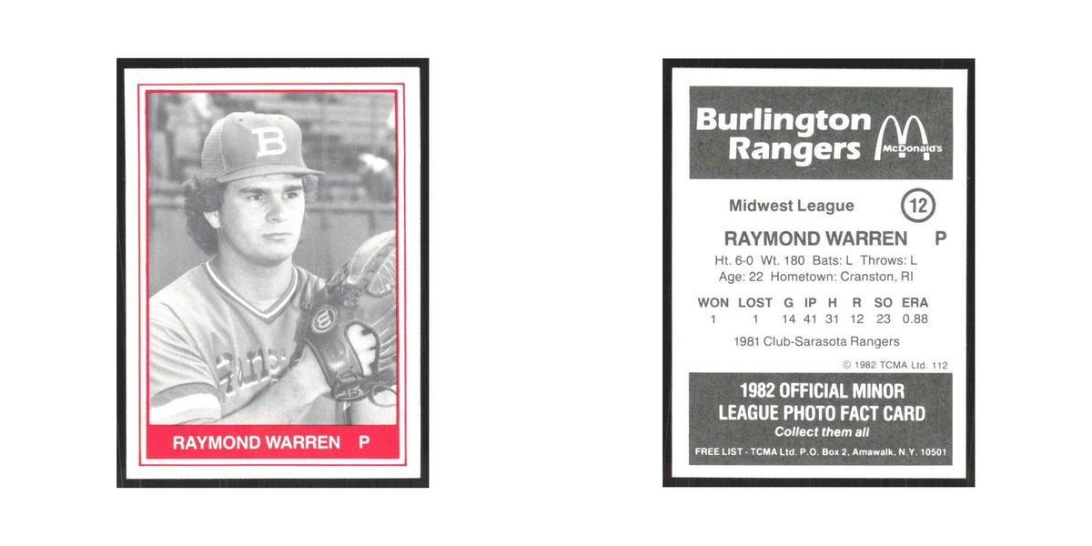 1982 TCMA Minor League Raymond Warren Burlington Rangers #12