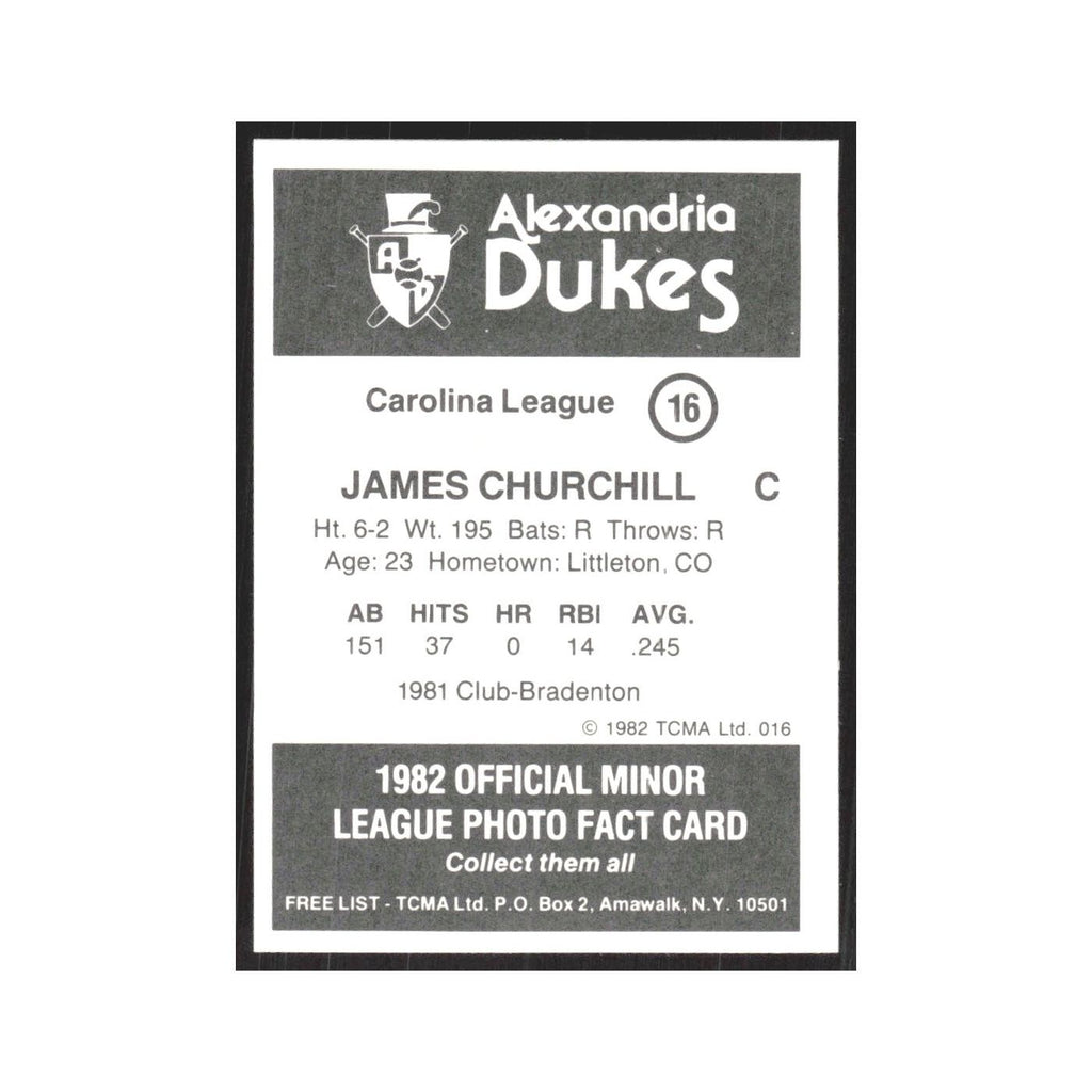 1982 TCMA Minor League James Churchill Alexandria Dukes #16
