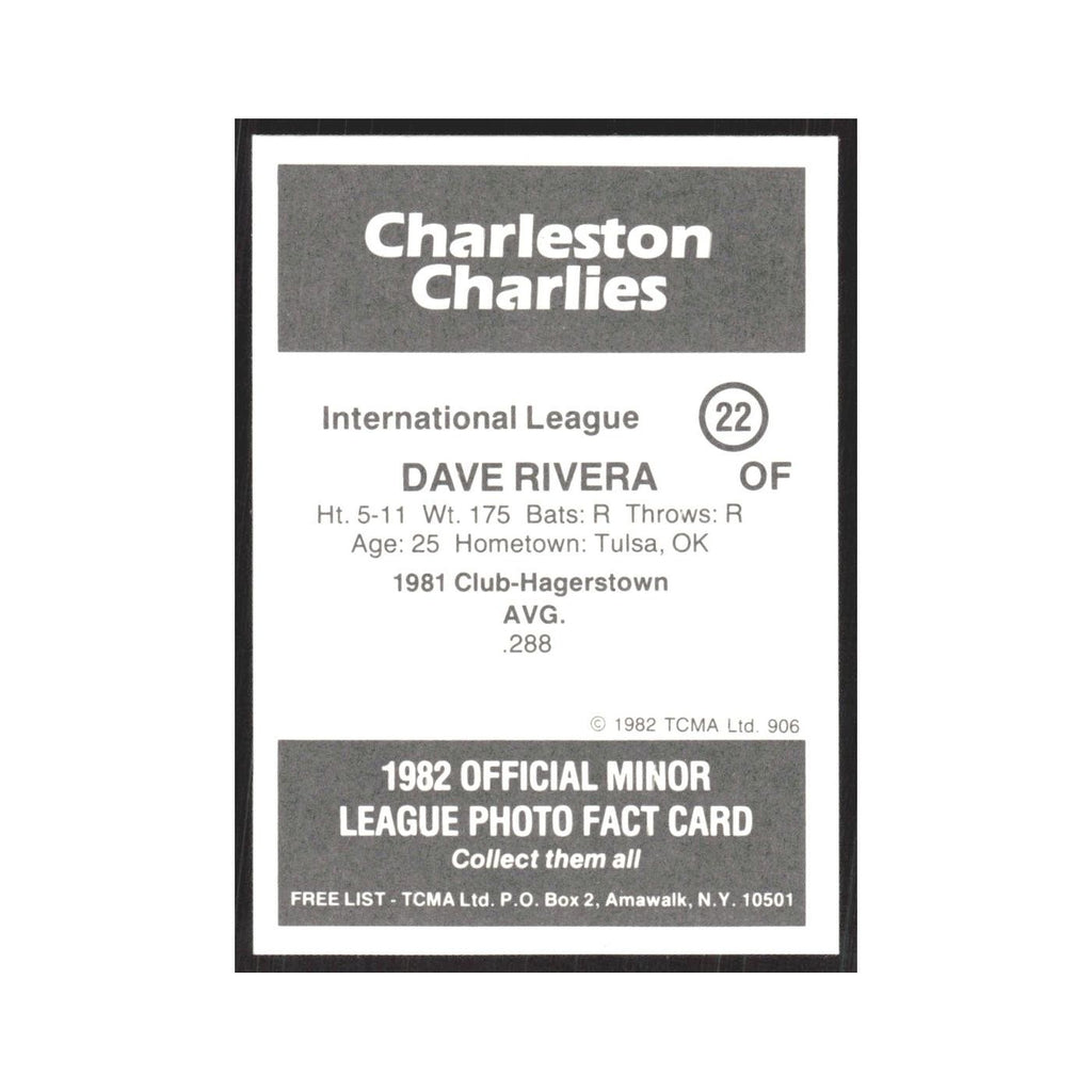 1982 TCMA Minor League Dave Rivera Charleston Charlies #22