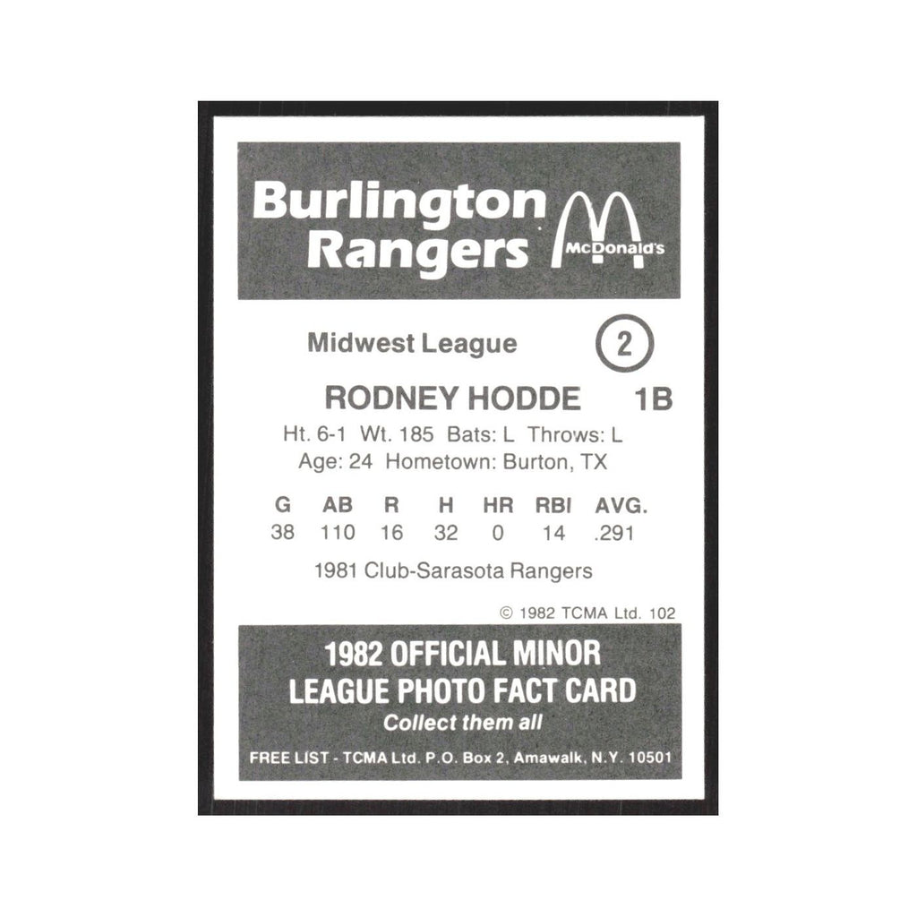 1982 TCMA Minor League Rodney Hodde Burlington Rangers #2